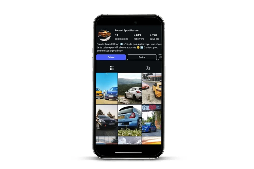 Mockup mobile compte instagram renault sport passion - réseau social