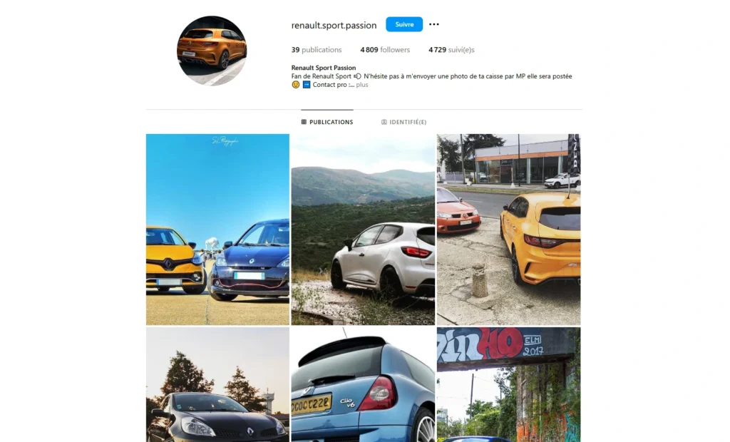 Renault Sport Passion compte Instagram