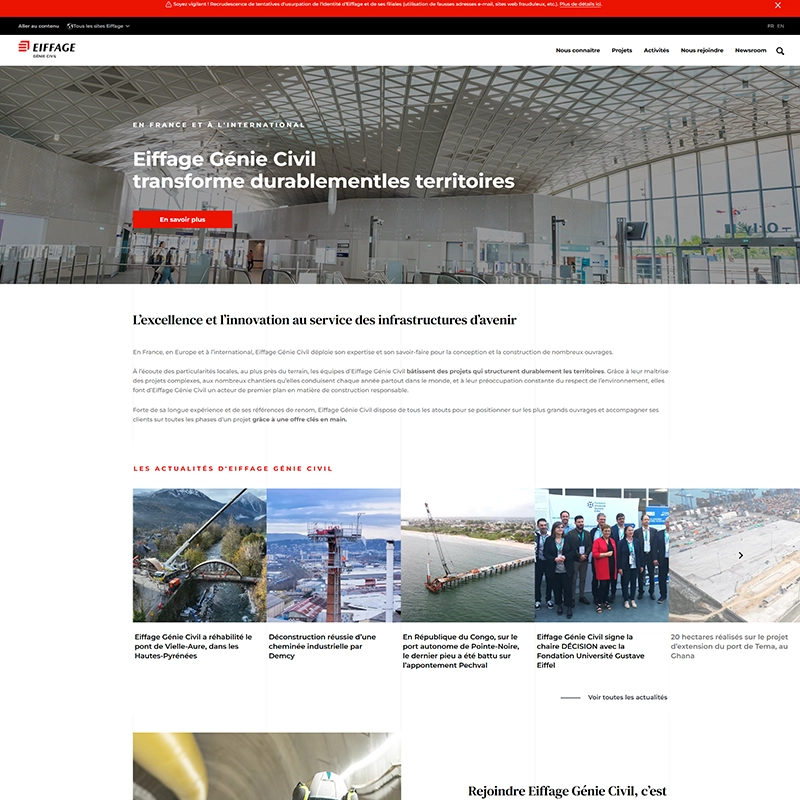 Page d'accueil du site Eiffage Génie Civil